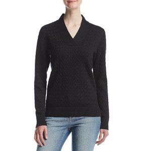 Womens Studio Works Black COTTON Textured Weave V-Neck Sweater Size Medium NWT